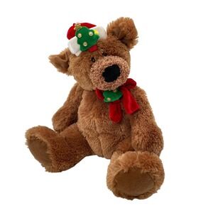 GUND Christmas Teddy Bear 15" Plush Stuffed Animal Santa Hat Scarf Tree